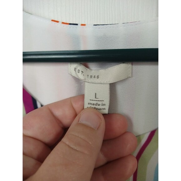 Est. 1946 Woman Tank Sheer Lined Colorful Barcode Striped As symmetrical Hem... - Picture 3 of 9